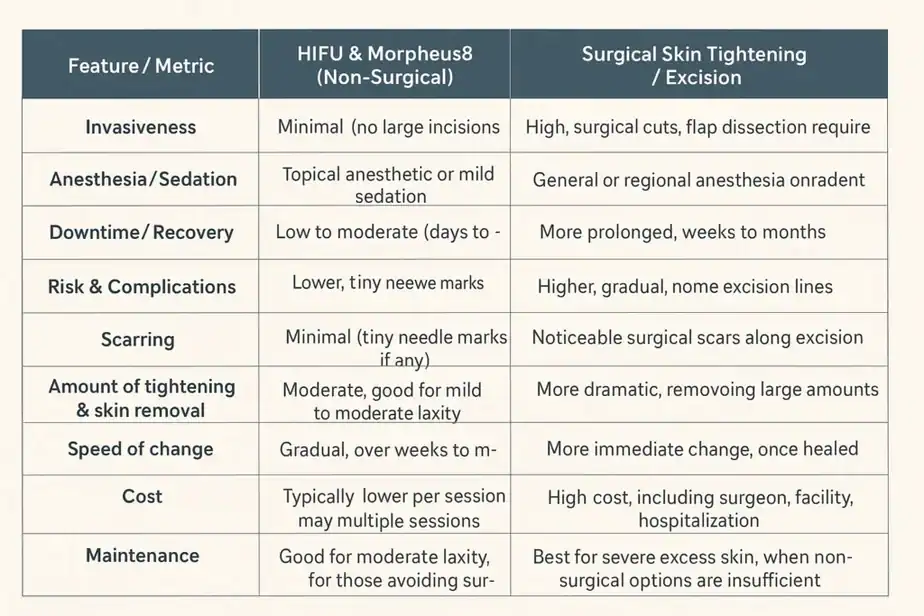 Table showing benefits of Lipo Freeze 2 U Market Harborough treatments for skin tightening following weight loss injections.