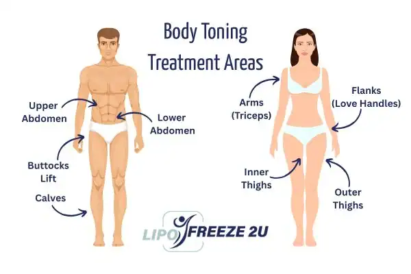 Graphic showing where you can have Body toning Treatment Market Harborough on your body
